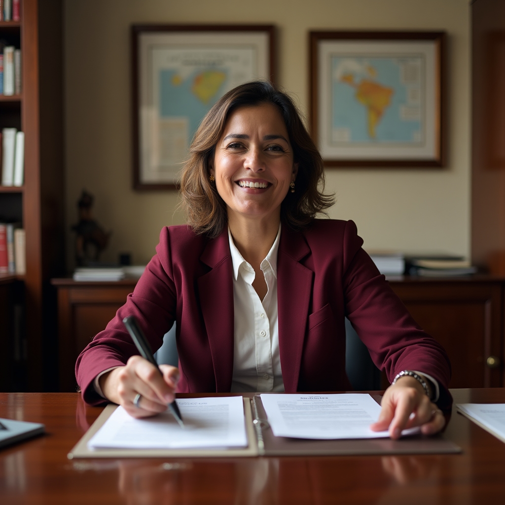 Professional office environment in Curicó, Maule Region, Chile, with regional maps and project documentation